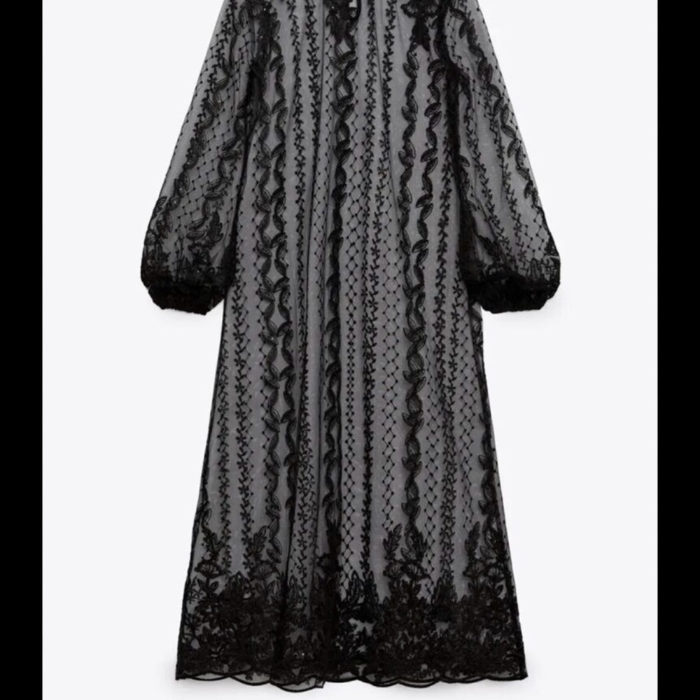 Zara Black Lace Maxi Dress with Balloon Sleeves